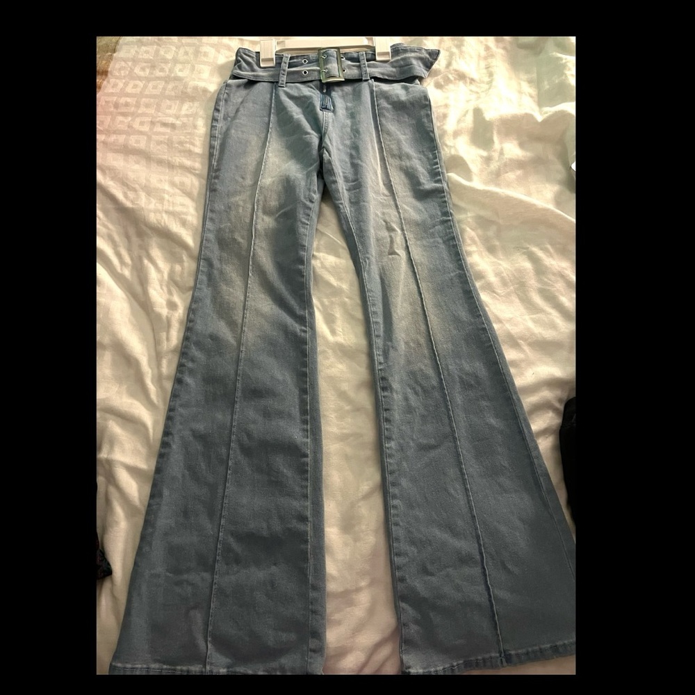 Belted wide leg jeans. Never worn.